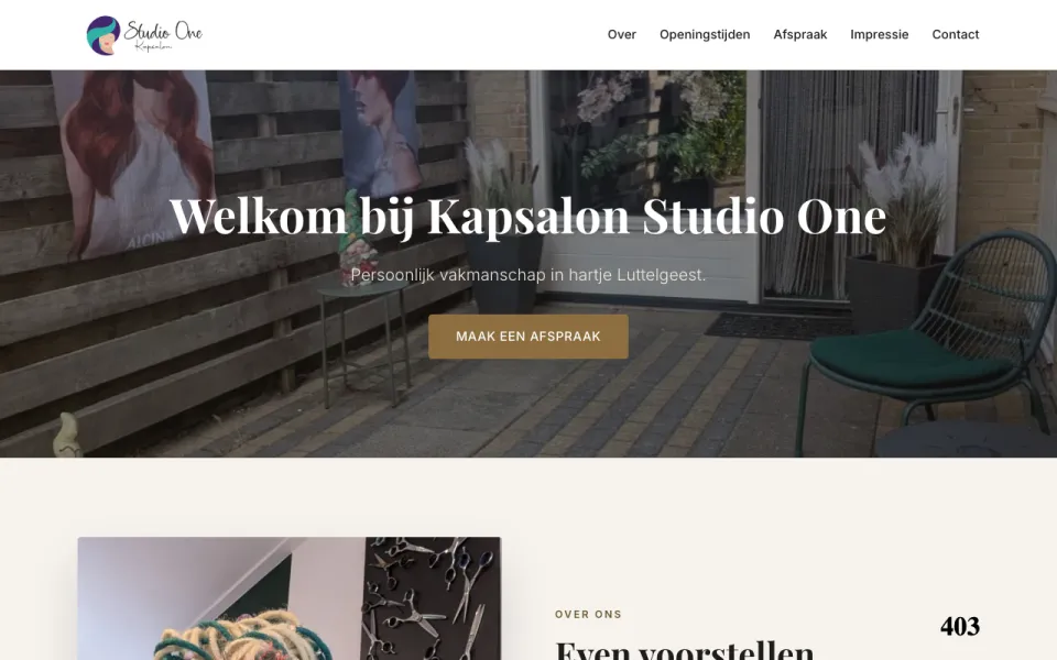 Website van Kapsalon Studio One